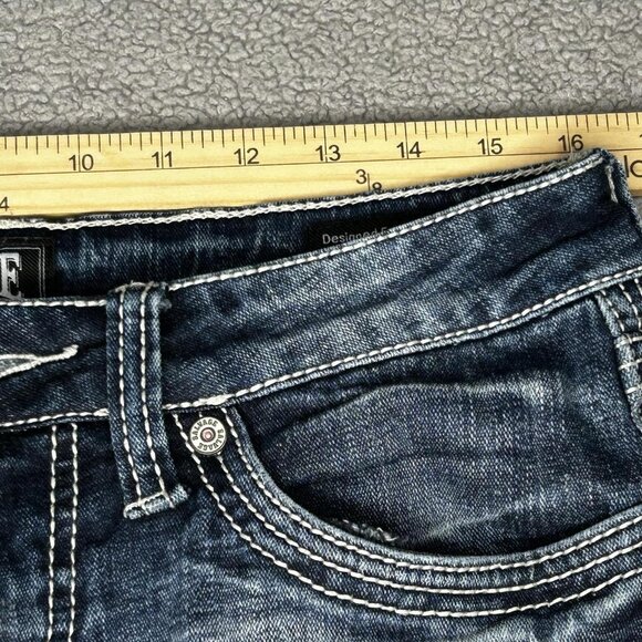 Salvage Mayhem Jeans Mens 32x31 Blue Bootcut Contrast Thick Stitch Buckle Y2K - Picture 10 of 14